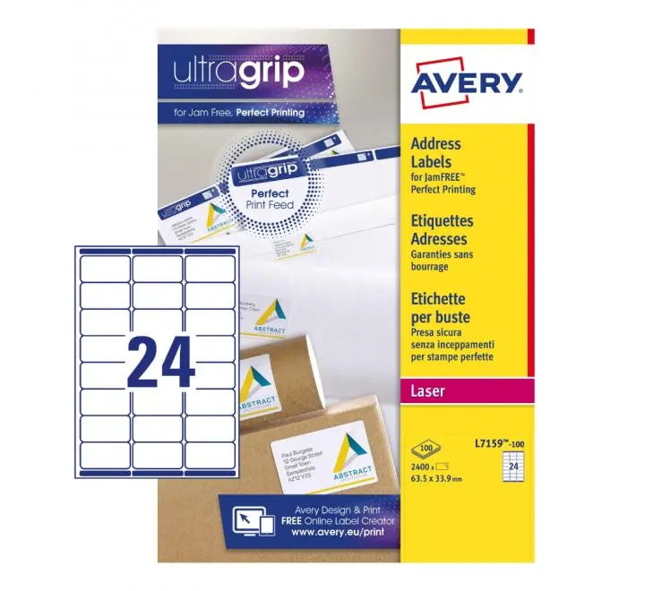 ADDRESS LABELS L7159-100 WITH ULTRAGRIP AND QUICKPEEL TECHNOLOGY, 63.5 X 33.9 MM, 24 LABELS PER SHEET, 100 SHEETS PER PACK