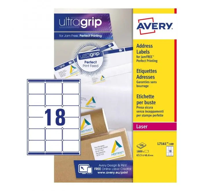 ADDRESS LABELS L7161-100 WITH ULTRAGRIP AND QUICKPEEL TECHNOLOGY, 63.5 X 46.6 MM, 18 LABELS PER SHEET, 100 SHEETS IN A PACK