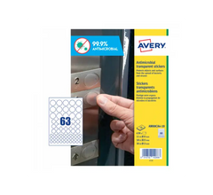 AVERY ANTIMICROBIAL ROUND PRE-CUT LABELS, 63LABELS PER SHEET, 10 SHEETS PER PACK (AM00CA4-10)