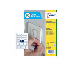 AVERY ANTIMICROBIAL SQUARE PRE-CUT LABELS, 68LABESL PER SHEET, 10 SHEETS IN A PACK (AM00SA4-10)