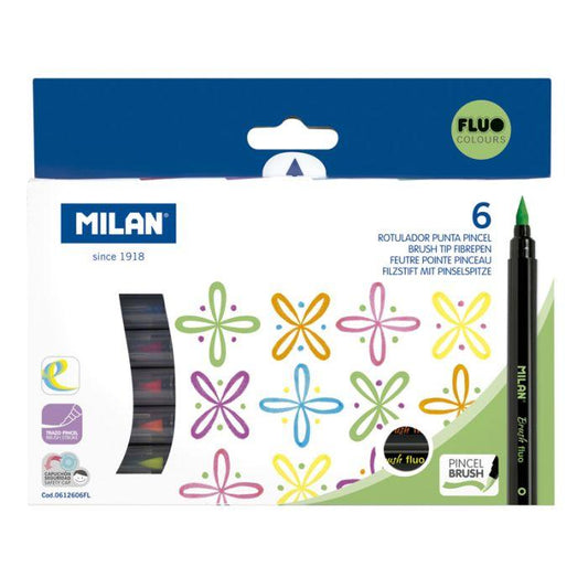Box 6 Brush Tip FibrePens Fluo Colors