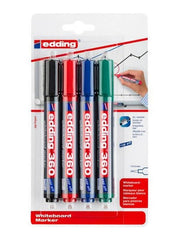 Edding E-360/ 4 S White Board Marker with Bullet Nib, 4 Pieces, Black/Red/Blue/Green