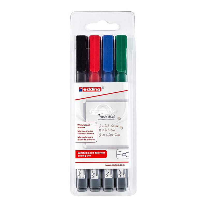 Edding E-361/4 S White Board Marker with Bullet Nib, 4 Pieces, Black, Red, Blue, Green