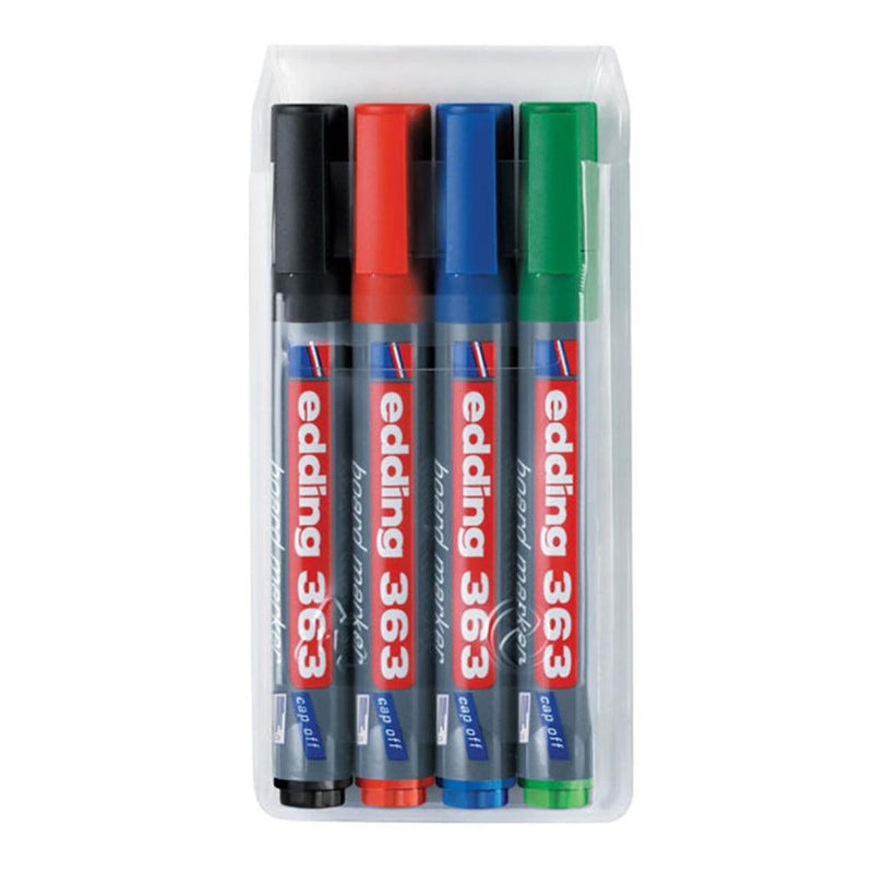 Edding E-363/ 4 S White Board Marker with Chisel Nib, 4 Pieces, Black/Red/Blue/Green