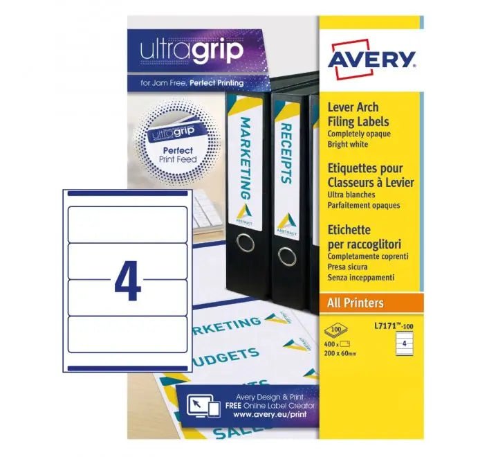 FILING LABELS L7171-100 WITH ULTRAGRIP TECHNOLOGY, 200 X 60 MM, 4 LABELS PER SHEET, 100 SHEETS IN A PACK