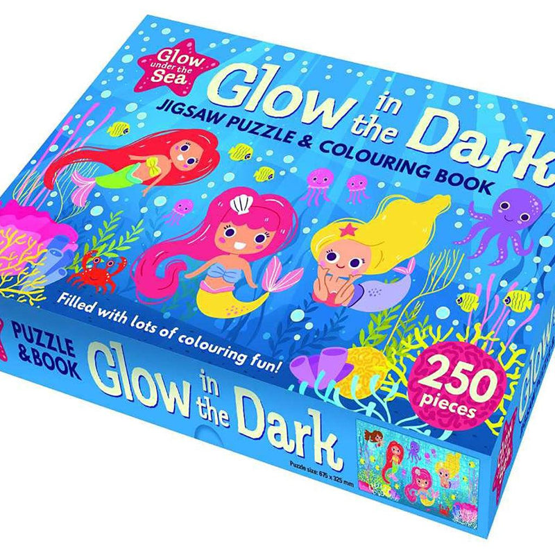 GLOW IN DARK UNDER SEA Puzzle and Colouring book