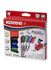 مجموعة أقلام تحديد السبورة البيضاء K-Marker XW2 من Kores، مكونة من 5 قطع مع ممحاة مغناطيسية/طرف إزميل، متعددة الألوان