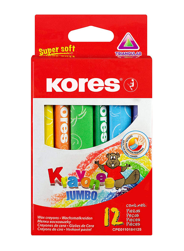 Kores Krayones Jumbo Triangular Wax Crayons, 12 Piece