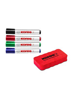 Kores 5-Piece K-Marker XW2 Whiteboard Marker Set with Magnetic Eraser/Chisel Tip, Multicolour