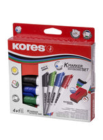 Kores 4-Piece K-Marker XW1 Whiteboard Marker Set with Magnetic Eraser/Bullet Tip, Multicolour