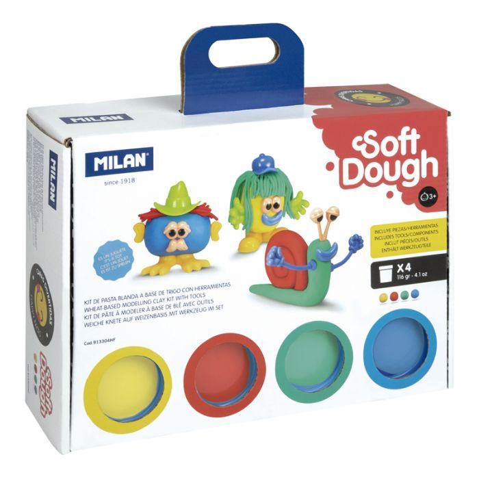 Kit 4 Cans 116 g Soft Dough With Tools Funny Faces