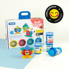 Kit 4 Cans 116 g Soft Dough With Tools Funny Faces