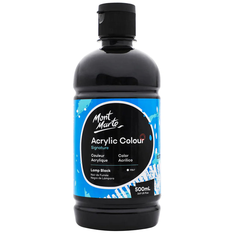 Mont Marte Acrylic Colour Signature 500ml (16.9 US fl.oz) - Lamp Black - MSCH5010