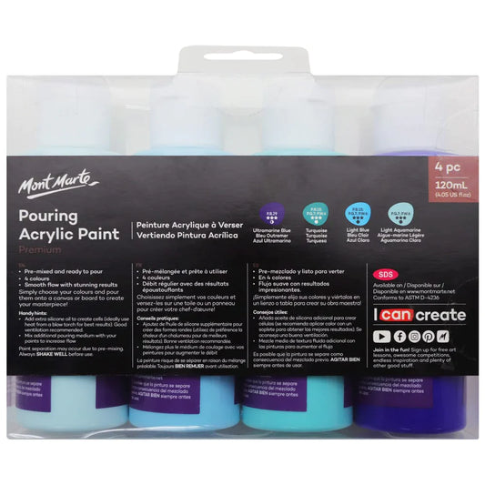 Mont Marte Acrylic Pouring / Fluid Paint Set 120ml 4pc - Marina PMPP4001