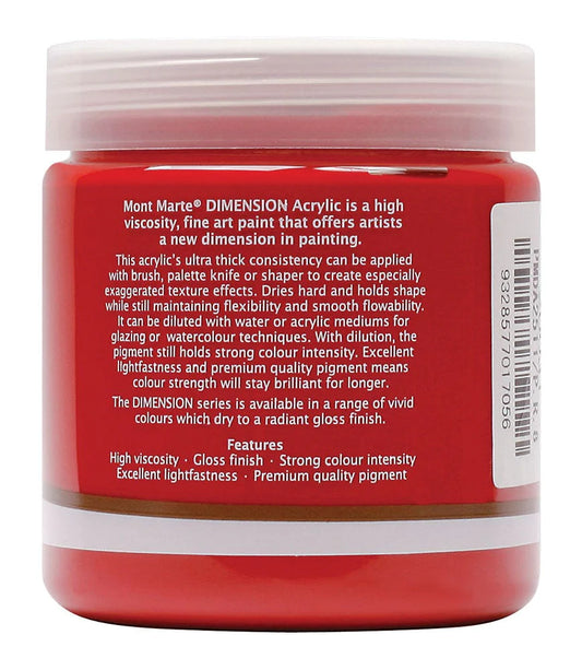 Mont Marte Dimension Acrylic Paint 250ml Pot - Permanent Red PMDA2511