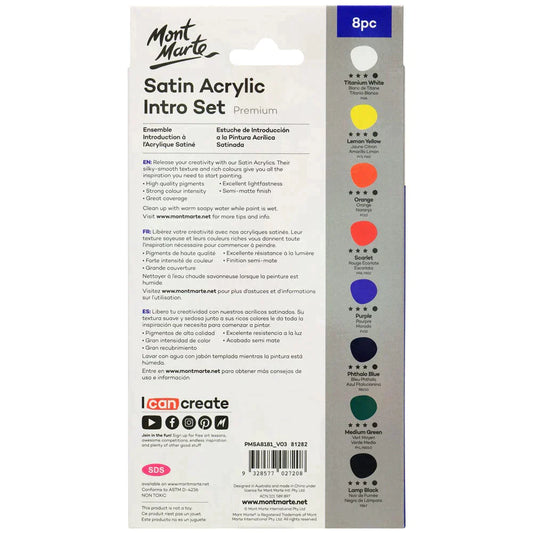 Mont Marte Intro Paint Set - Satin Acrylic Paint 8pc x 18ml - PMSA8181