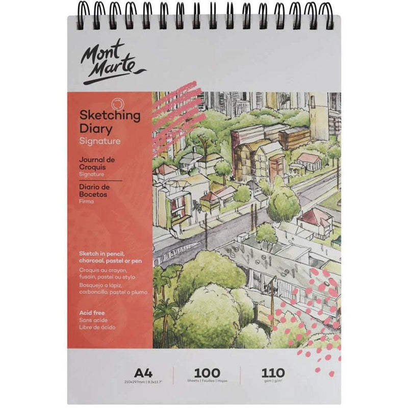 Mont Marte Jumbo Sketching Diary Spiral Bound White Paper A4 110gsm 100 Sheet - MSB0073