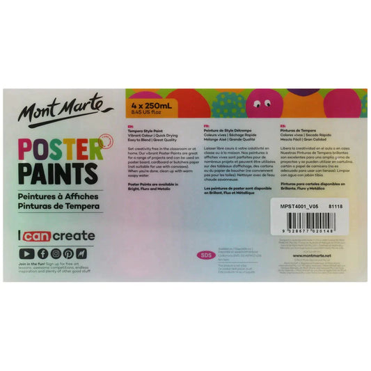 Mont Marte Kids - Poster Paint Set 4pc MPST4001- Bright