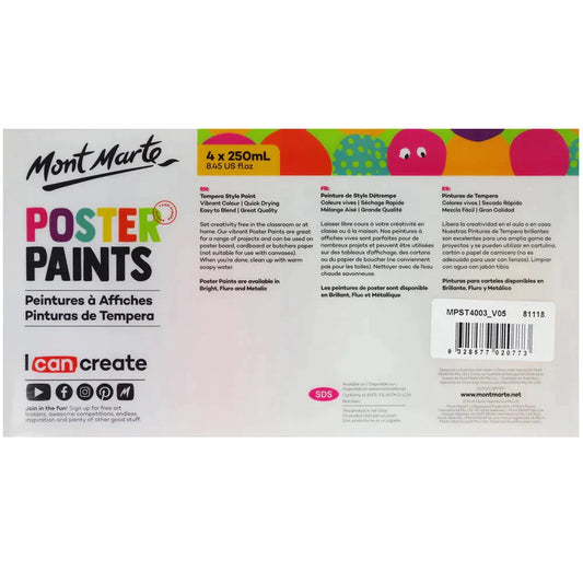 Mont Marte Kids - Poster Paint Set 4pc MPST4003- Metallic