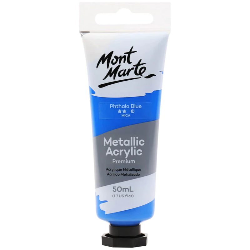 Mont Marte Metallic Acrylic Paint 50ml - Phthalo Blue - PMMT5005