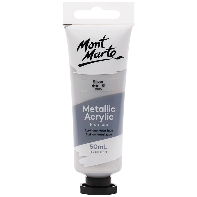 Mont Marte Metallic Acrylic Paint 50ml - Silver - PMMT5007