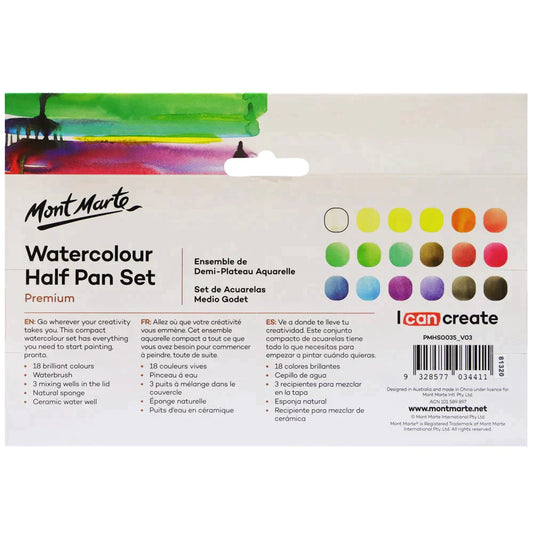 Mont Marte Paint Set - Watercolour Half Pan Set Premium 22pc - PMHS0035