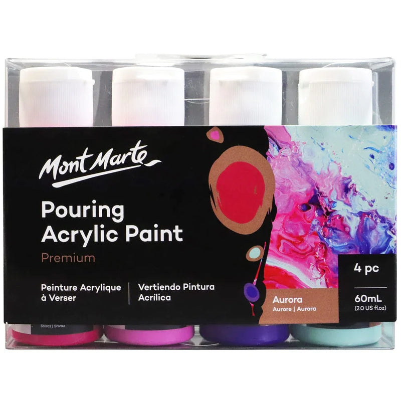 Mont Marte Pouring Acrylic Paint Set Premium 4pc x 60ml (2 US fl.oz) - Aurora PMPP4207