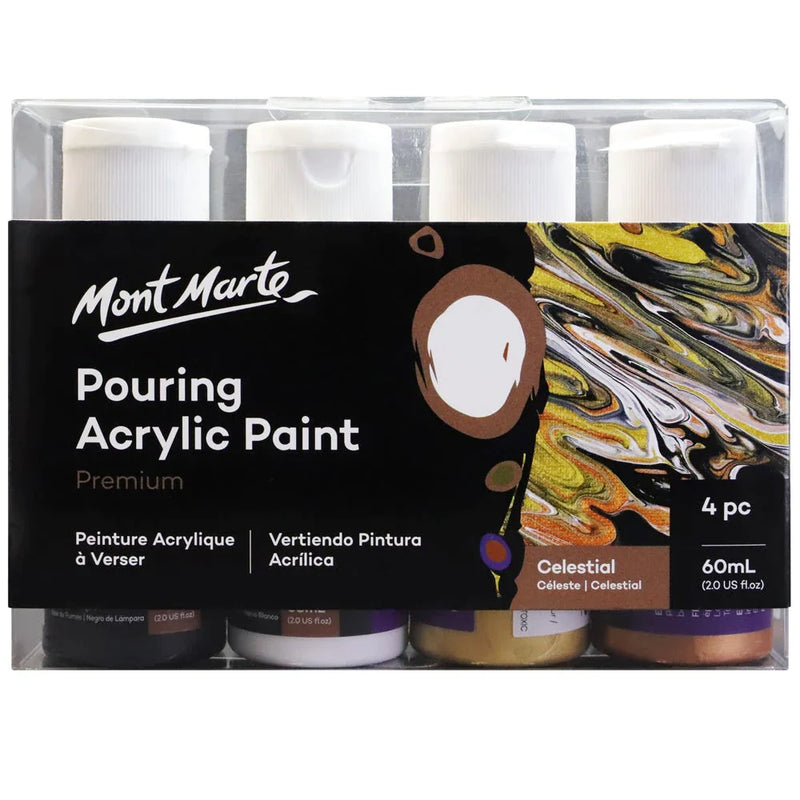 Mont Marte Pouring Acrylic Paint Set Premium 4pc x 60ml (2 US fl.oz) - Celestial PMPP4206