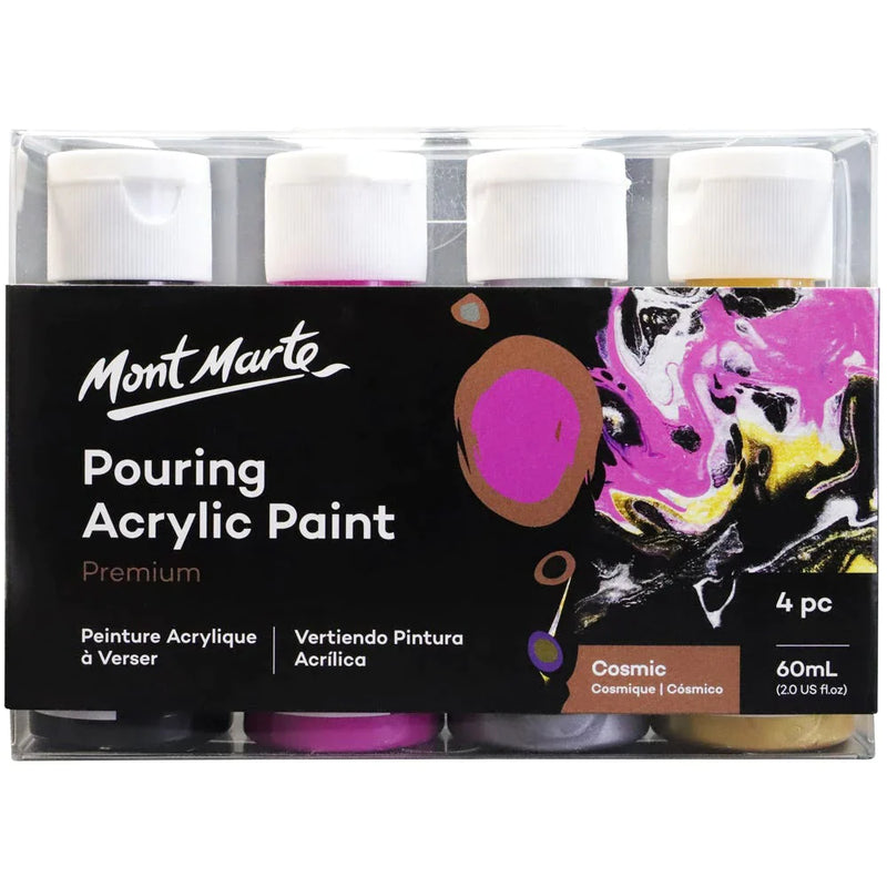 Mont Marte Pouring Acrylic Paint Set Premium 4pc x 60ml (2 US fl.oz) - Cosmic PMPP4203