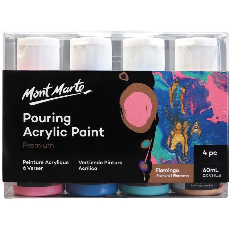 Mont Marte Pouring Acrylic Paint Set Premium 4pc x 60ml (2 US fl.oz) - Flamingo PMPP4204