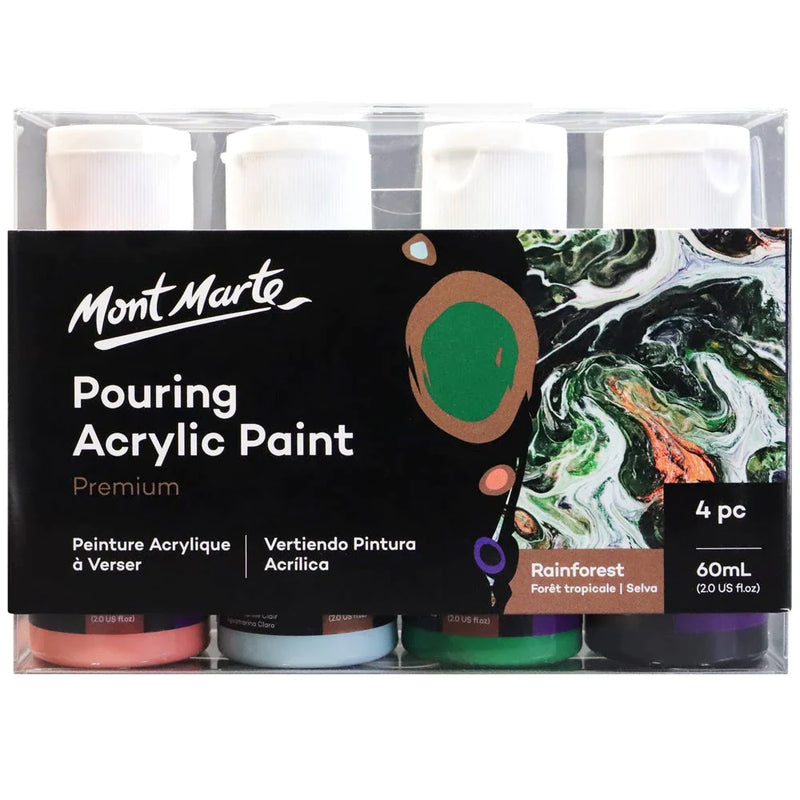 Mont Marte Pouring Acrylic Paint Set Premium 4pc x 60ml (2 US fl.oz) - Rainforest PMPP4205