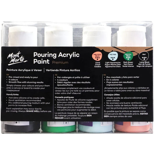 Mont Marte Pouring Acrylic Paint Set Premium 4pc x 60ml (2 US fl.oz) - Rainforest PMPP4205