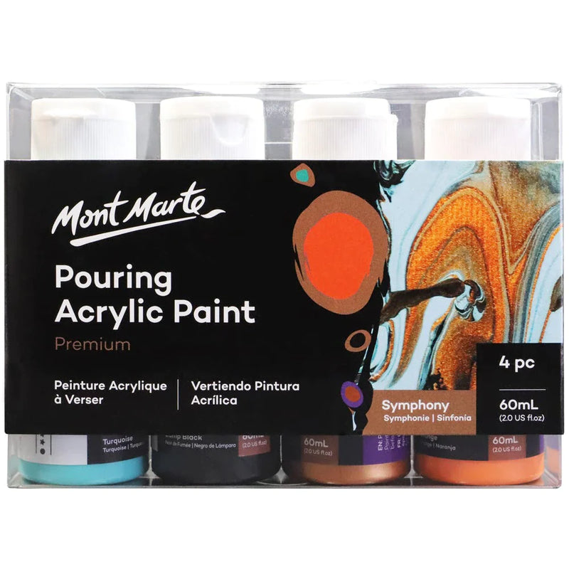 Mont Marte Pouring Acrylic Paint Set Premium 4pc x 60ml (2 US fl.oz) - Symphony PMPP4201