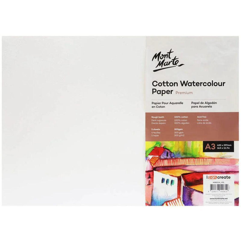 Mont Marte Premium Cotton Watercolour Paper A3 300gsm 5 Sheet - MSB0126