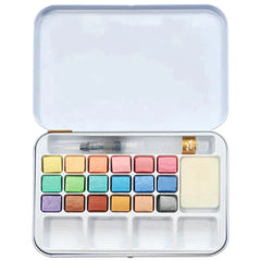 Mont Marte Premium Paint Set - Metallic Watercolour Pans w/Waterbrush and Sponge in Tin 21pc - PMHS0085