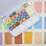 Mont Marte Premium Paint Set - Metallic Watercolour Pans w/Waterbrush and Sponge in Tin 21pc - PMHS0085