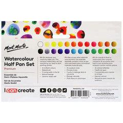 Mont Marte Premium Paint Set - Watercolour Half Pan w/Water Brush 27pc - PMHS0036