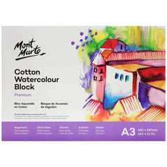 Mont Marte Premium Watercolour Block 100% Cotton A3 300gsm 12 Sheet - MSB0130