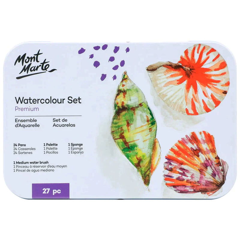 Mont Marte Premium Watercolour Paint Set - Tin 27pc - PMHS0067