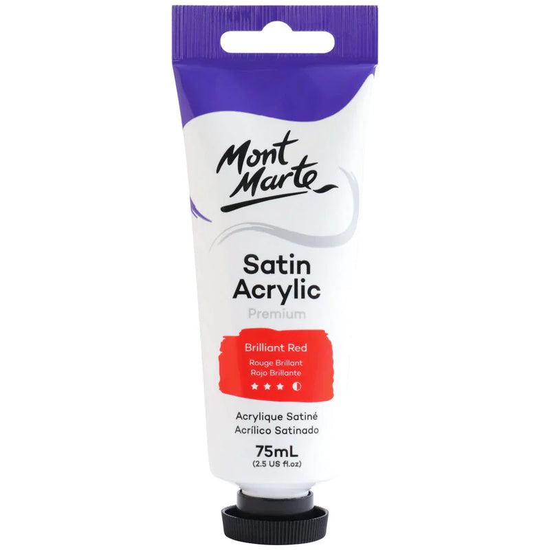 Mont Marte Satin Acrylic Paint 75ml Tube - Brilliant Red