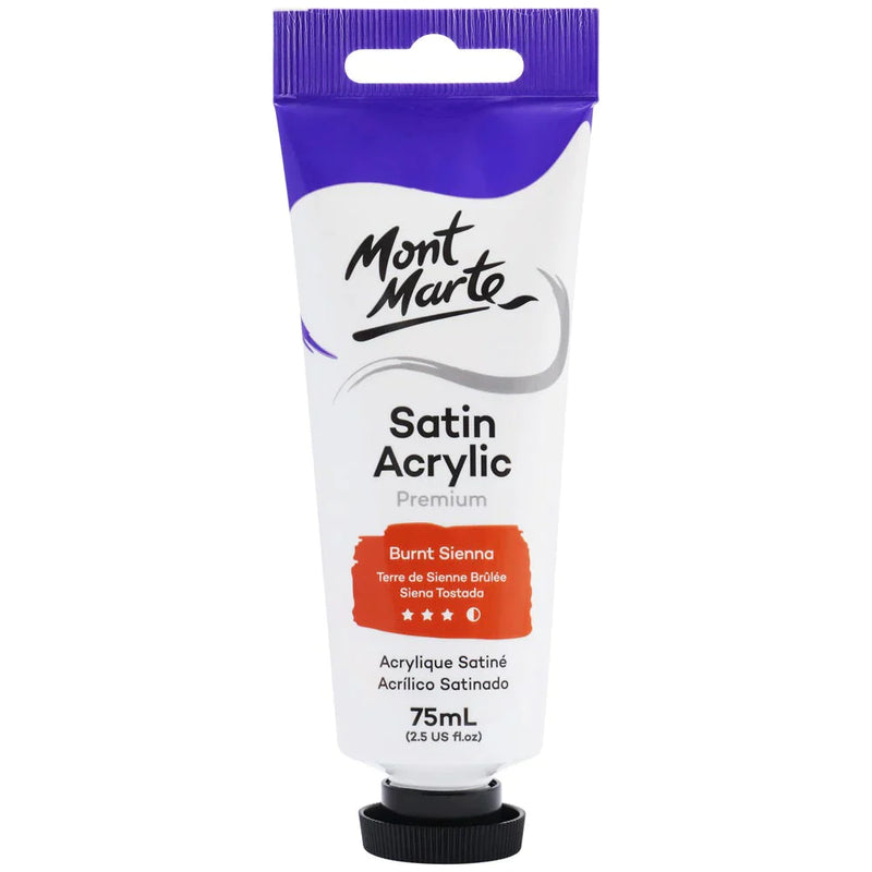 Mont Marte Satin Acrylic Paint 75ml Tube - Burnt Sienna - PMSA7526