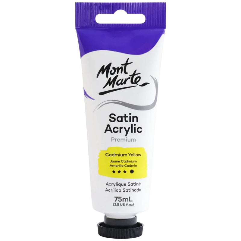 Mont Marte Satin Acrylic Paint 75ml Tube - Cadmium Yellow - PMSA7504