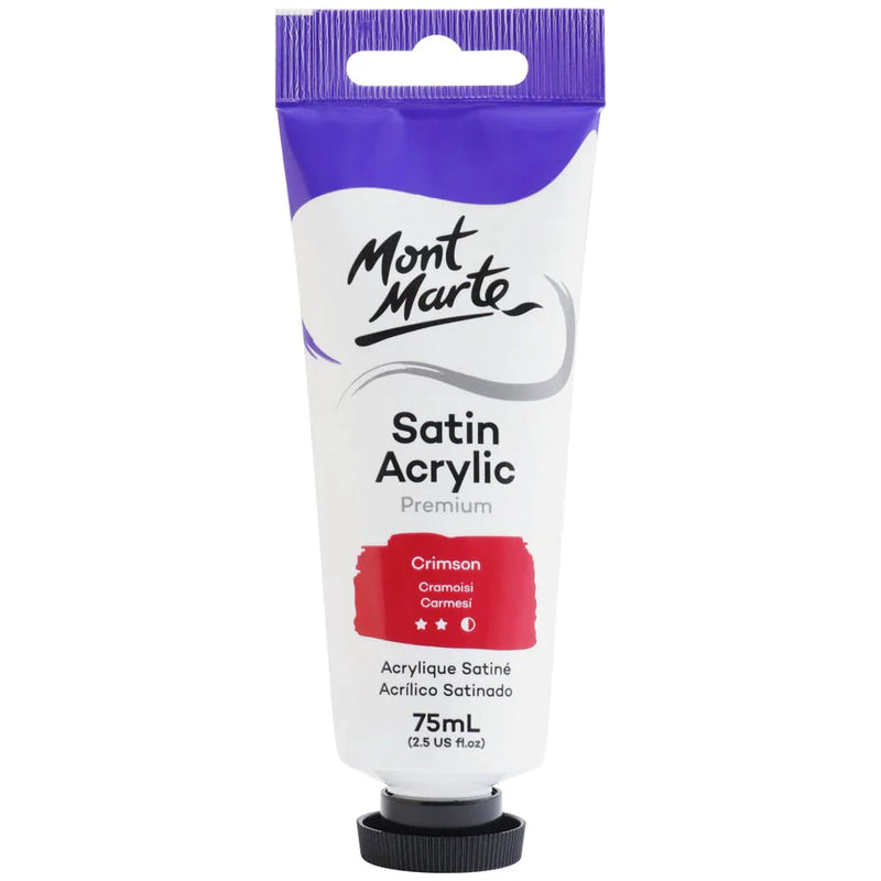 Mont Marte Satin Acrylic Paint 75ml Tube - Crimson - PMSA7510