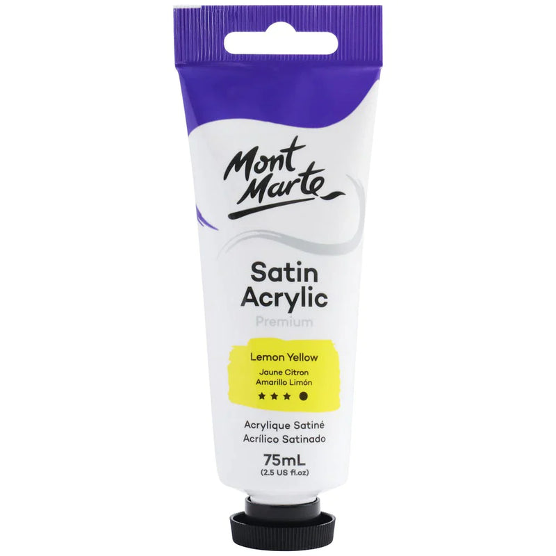 Mont Marte Satin Acrylic Paint 75ml Tube - Lemon Yellow - PMSA7503