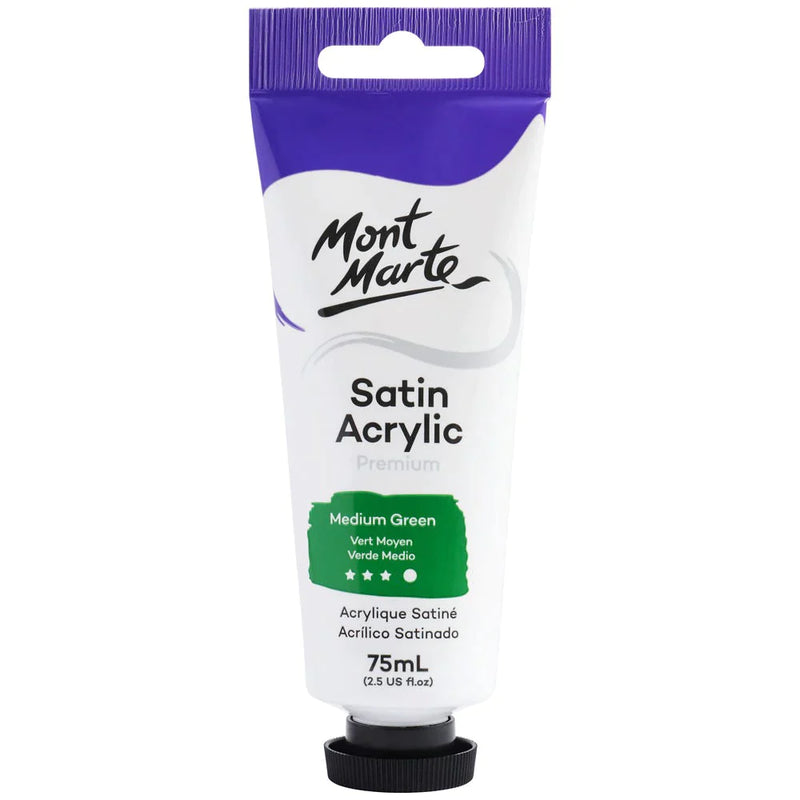 Mont Marte Satin Acrylic Paint 75ml Tube - Medium Green - PMSA7523