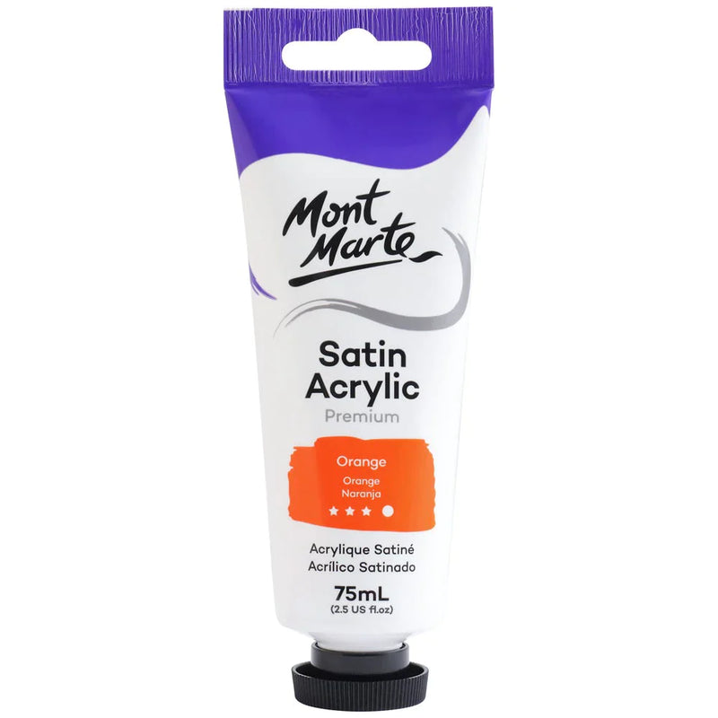 Mont Marte Satin Acrylic Paint 75ml Tube - Orange - PMSA7506