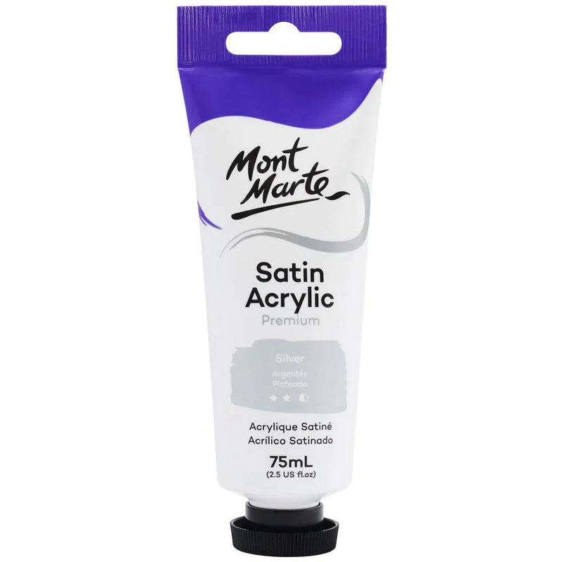 Mont Marte Satin Acrylic Paint 75ml Tube - Silver - PMSA7532