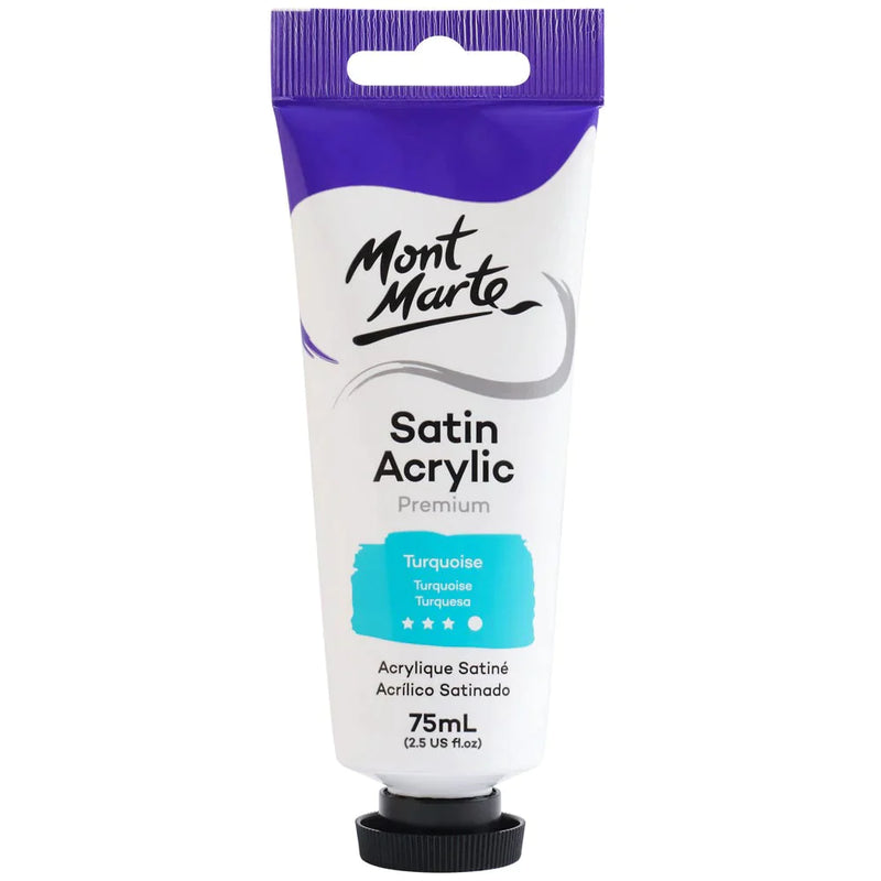 Mont Marte Satin Acrylic Paint 75ml Tube - Turquoise - PMSA7519