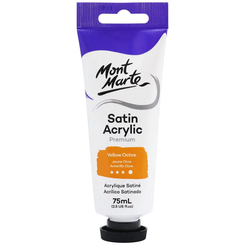 Mont Marte Satin Acrylic Paint 75ml Tube - Yellow Ochre - PMSA7525