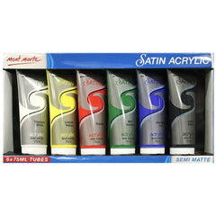 Mont Marte Satin Acrylic Paint Set - Primary Colours 6pc x 75ml - PMSS0001